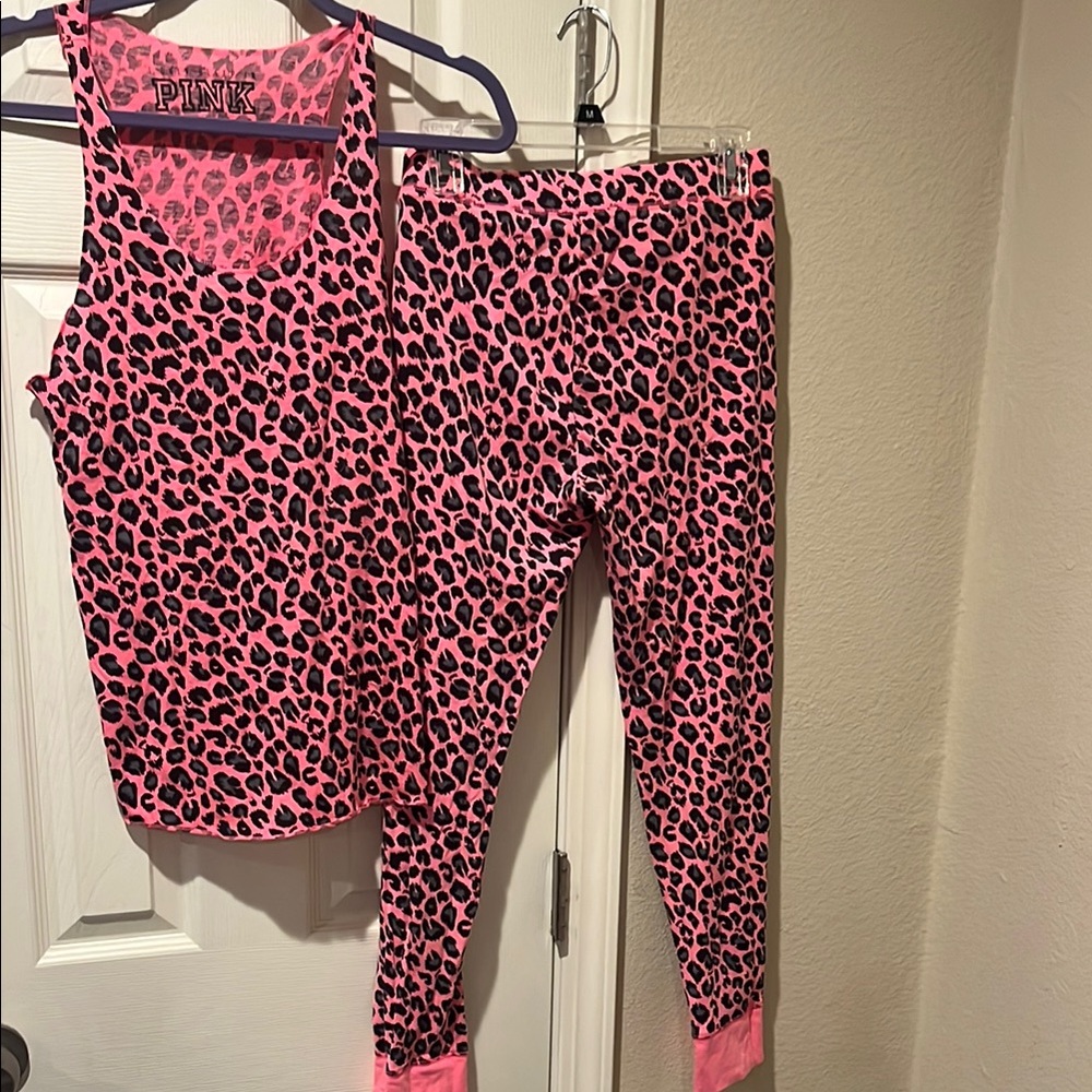 PINK Victoria's Secret Leopard Print tank top and leggings set
